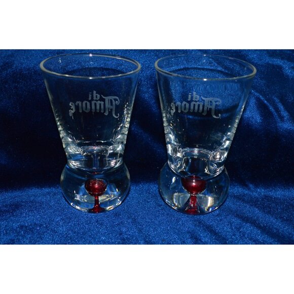 Vintage Di Amore Shot Glasses Set of 2 Rudy red Bubble Cordial Amaretto - Picture 1 of 8